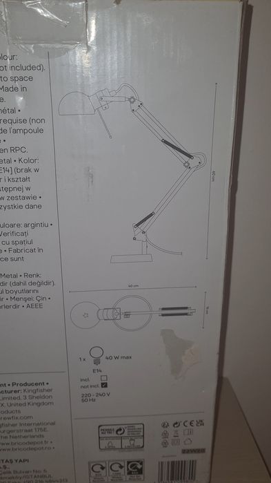 NOU - Veioza  cap si brat regrabil GOODHOME Bakossi, 1 bec incandescent, 40W