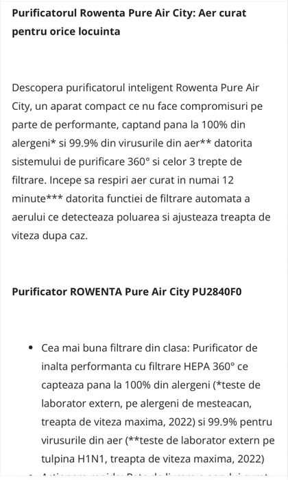 Purificator Rowenta Pure Air City NOU SIGILAT