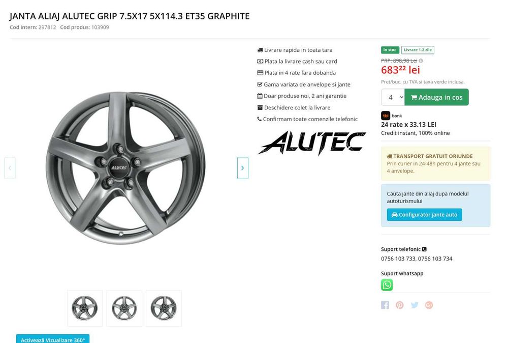 Set 4 jante aliaj ALUTEC K22 R17 5x120 ET54 + senzori presiune TPMS