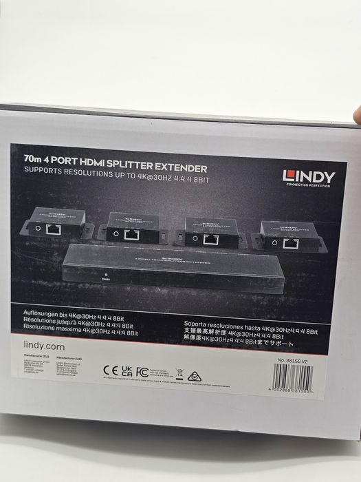Splitter Extender Lindy LY-38155, 4 Porturi HDMI, IR 50 metri, negru