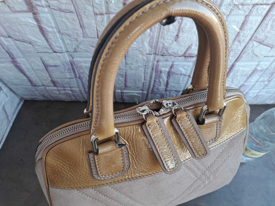 дамска чанта,Christian Berg,бежова кожена чанта-естествена кожа