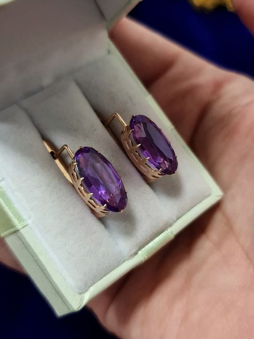 Золотые серьги 583 пробы с аметистом