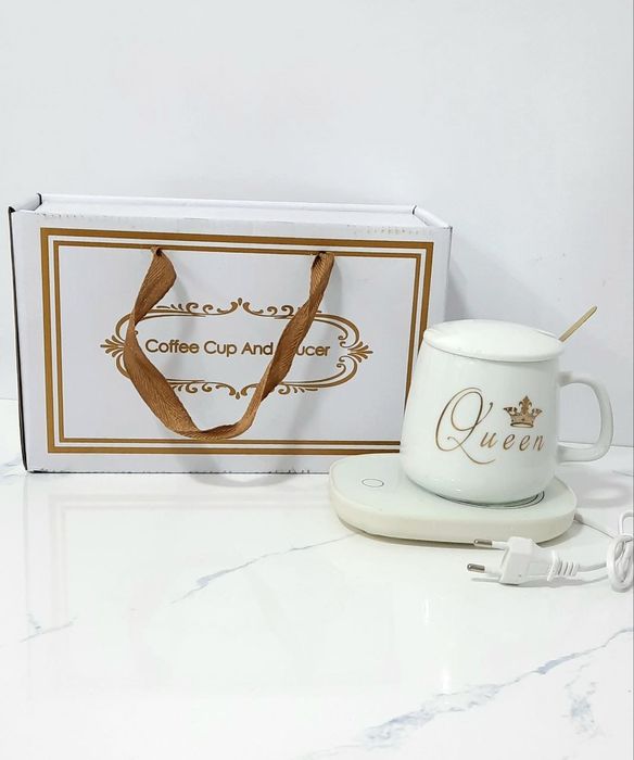 Кружка керамическая с подогревом на подставке подарочная