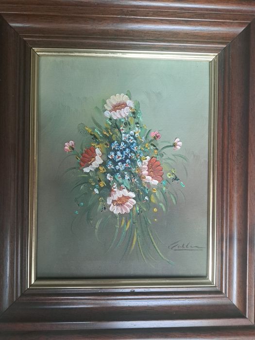 Tablou floral pictura pe pânză semnat