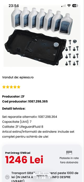 Kit ZF schimb filtru ulei cutie automata