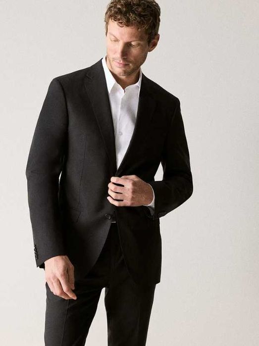 Sacou blazer slim 36 S slim Massimo Dutti NOU lana finest Italian negr