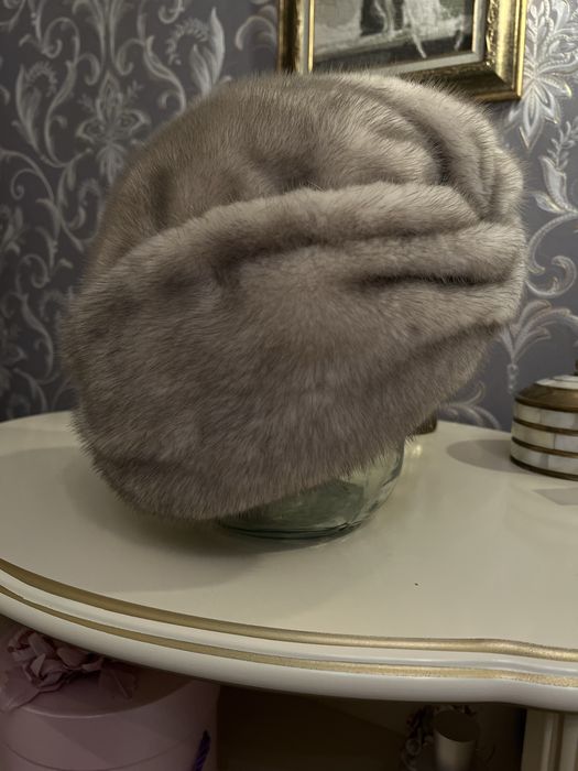 Шапка-чалма из серой норки