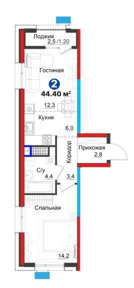 Скидка 15%! 2-комн. 44 м² у метро, ипотека от 8 млн. Дом готов (XS)