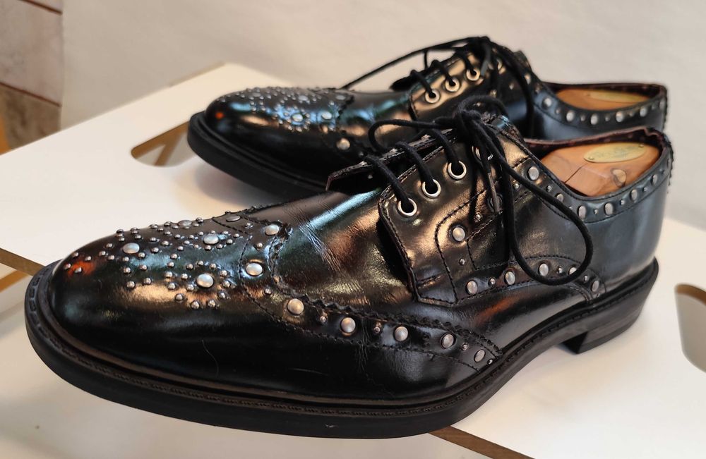 Pantofi derby 41.5 42 couture London Brogue NOI lucrati manual negru