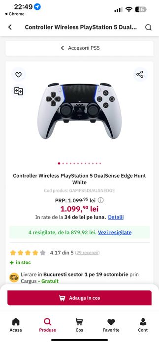 Controller Wireless PlayStation 5 DualSense Edge Hunt White maneta ps5