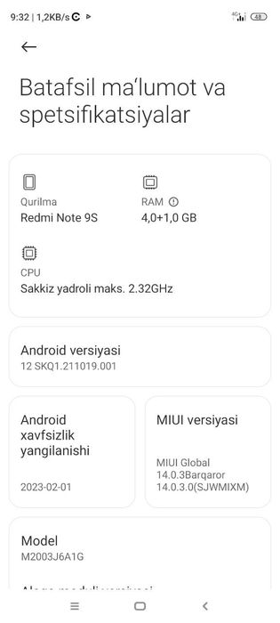 Redmi note 9S bor