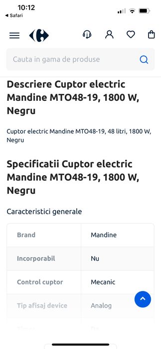 Cuptor electric Mandine MTO48-19, 1800 W, Negru