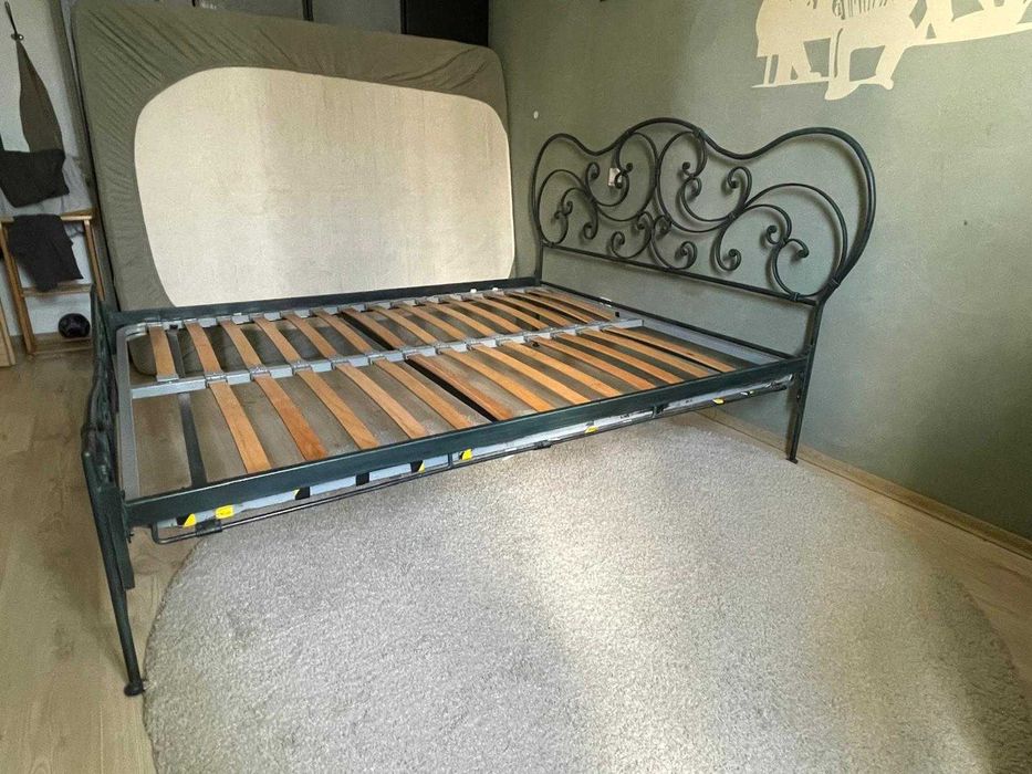 Pat matrimonial 160x200 din fier forjat + somieră și saltea