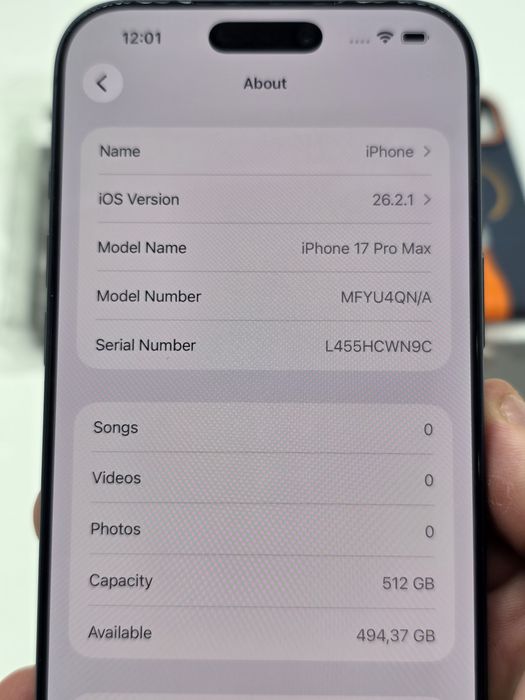 Iphone 17 pro max, Deep Blue, 512Gb, 100% procentaj baterie