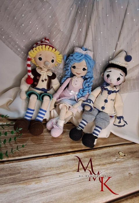 Вязаный набор Буратино, Мальвина и Пьеро