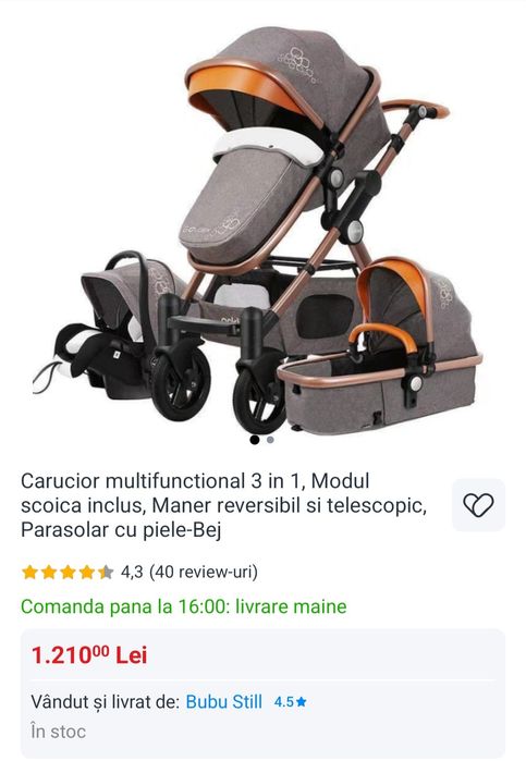 Carucior 3 în 1 golden