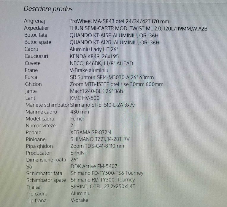 Vand doua biciclete dama  cu roti de 26 inci