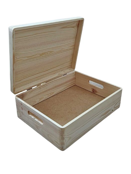 Cutie lemn pin, cu capac si manere laterale, 40 x 30 x 14 cm