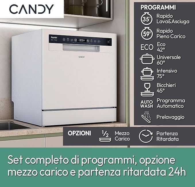 Нова компактна/мини/малка съдомиялна кубче Candy CP 8F9FFW,8 комплекта