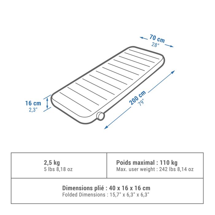 Saltea gonflabilă de camping 1 persoană, - produs resigilat Decathlon