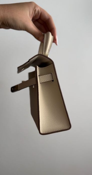 Geantă mică crem piele naturală