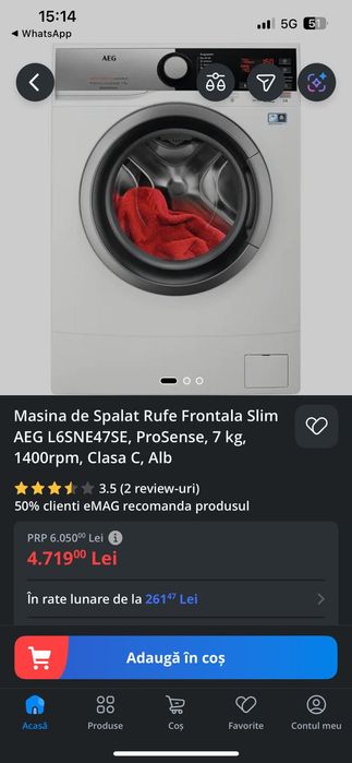 Mașina spajat rufe AEG  7kg 1400 rpm