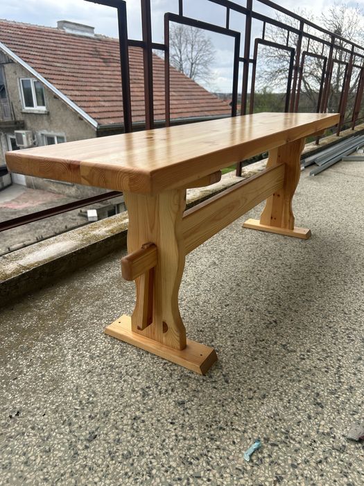 Масивна дървена маса с 2 пейки – нова, комплект