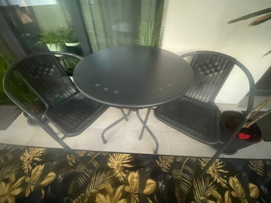 Masă gradina/exterior, Ikea, negru, 70 cm +2 scaune, nou