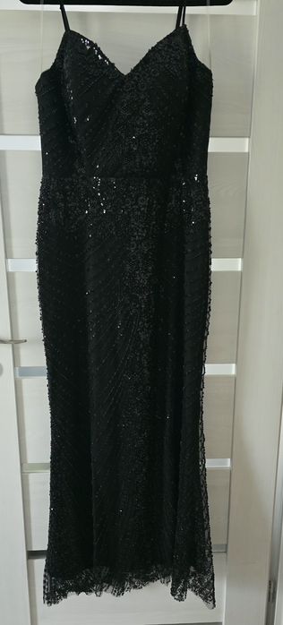 Rochie lungă elegantă de ocazie, neagră, cu paiete