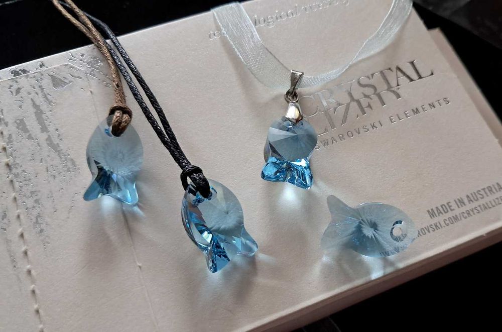 Swarovski Elements кристални рибки висулки и мъниста аквамарин