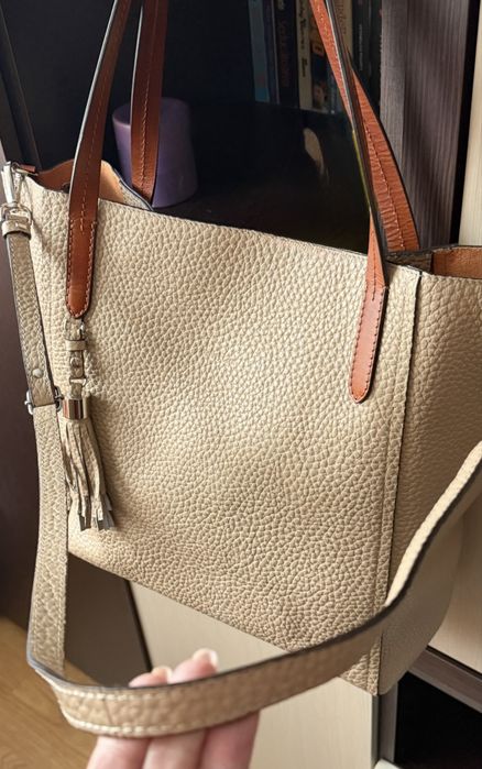 Geantă de mână, piele naturala, de bovină, bej,  Gianni Conti