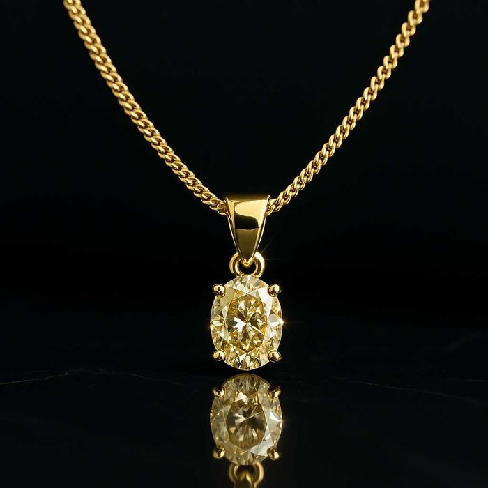 Златна висулка с естествен диамант, ръчна изработка, сертификат - нова