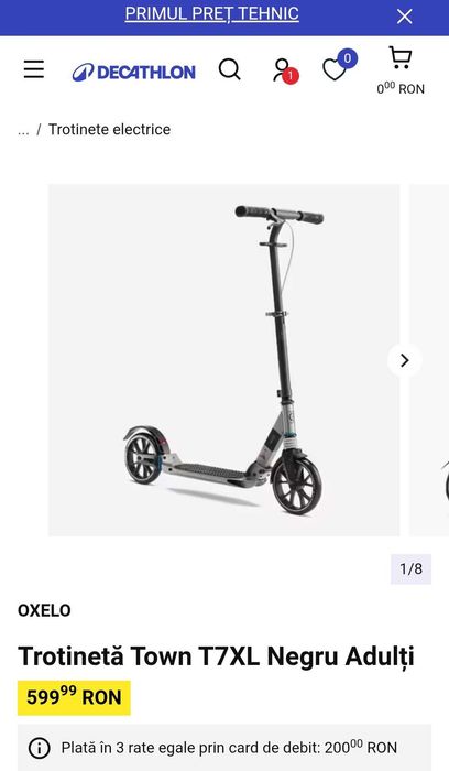 OXELO Trotinetă Town T7XL Negru Adulți produs comercializat Decathlon