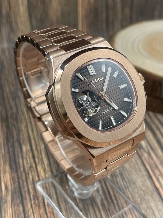 Ceas Seiko Nautilus Open Heart Rose Gold Chocolate Mod