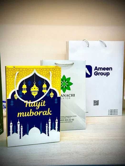 Печать бумажных пакетов с логотипом в Ташкенте. Подарочные пакеты