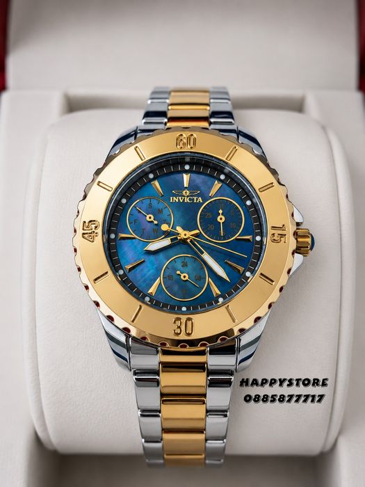 INVICTA Mother of pearl silver/gold blue dial 38 mm, Инвикта нов дамски часовник