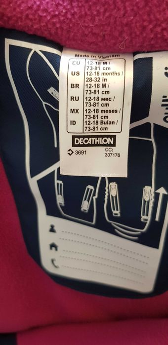 DECATHLON Бебешки гащеризон xwarm pull'n fit, розово/синьо, 12-18 м.