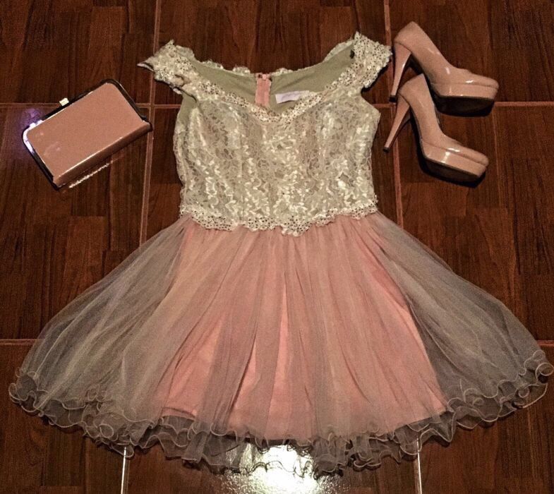 Rochie banchet roz pudrat / nude / nuntă / botez / ocazie / bal / club