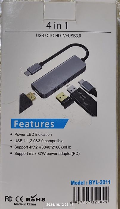 Hub Type-C, USB 3.0, HDMI 4K адаптер