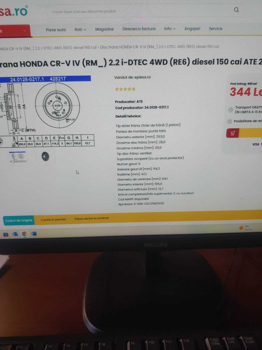 Discuri de frana punte fata TRW pentru Honda CR-V