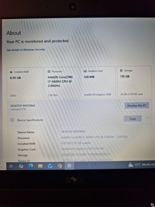 Vand laptop DELL Latitude 7250  I7 gen 5, 8gb, ssd 128gb