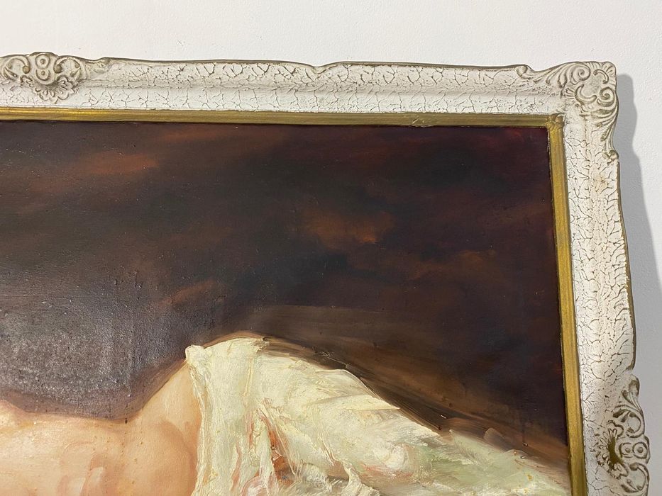 Tablou cu Ramă din Lemn, Nud Feminin; Pictură în Ulei pe Pânză, Ramă