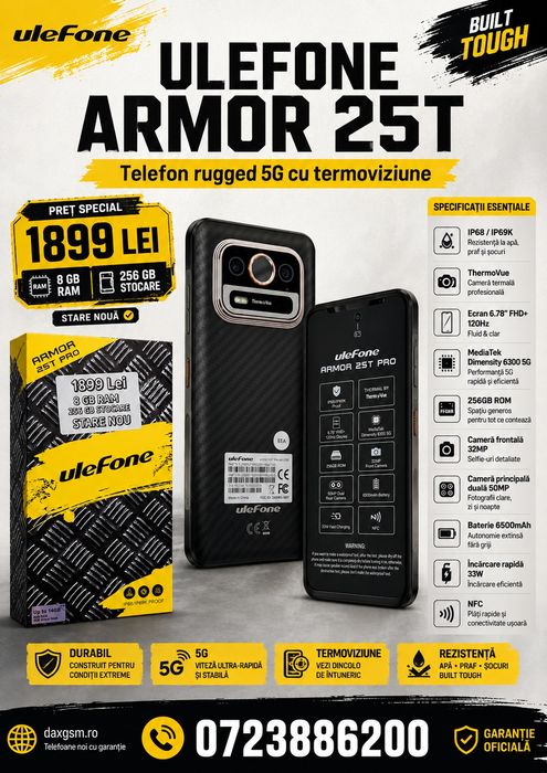 Ulefone Armor 25T, 8/256 GB, Nou, 2 ani garanție