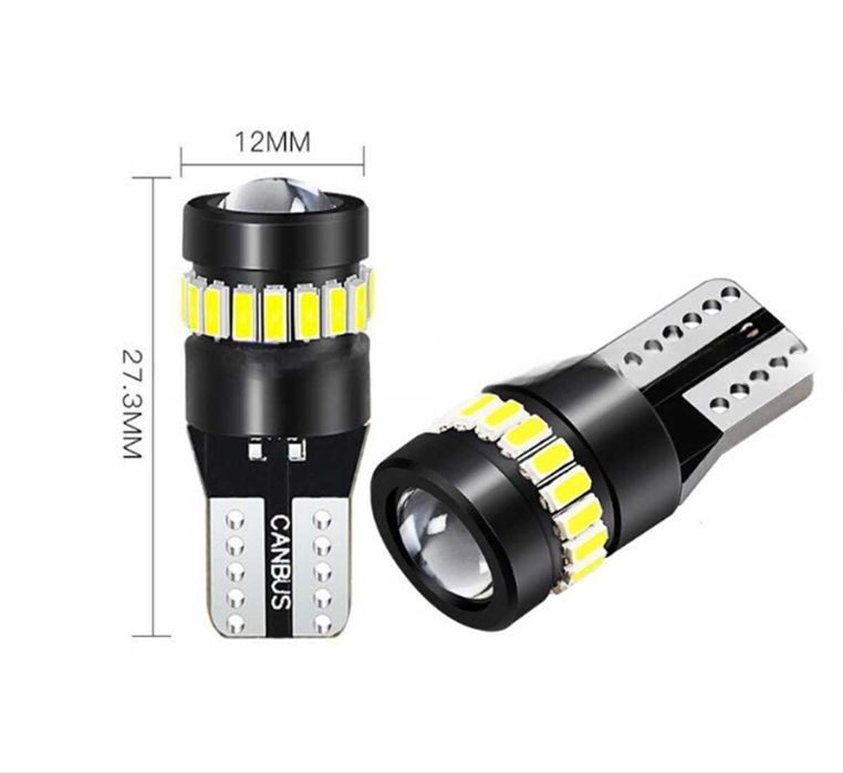 Комплект LED крушки T10 W5W Canbus, 18 SMD, 12V с лупа.
