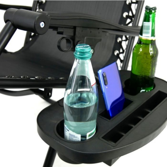 Сгъваем градински шезлонг с възглавница, поставка за напитки и джоб