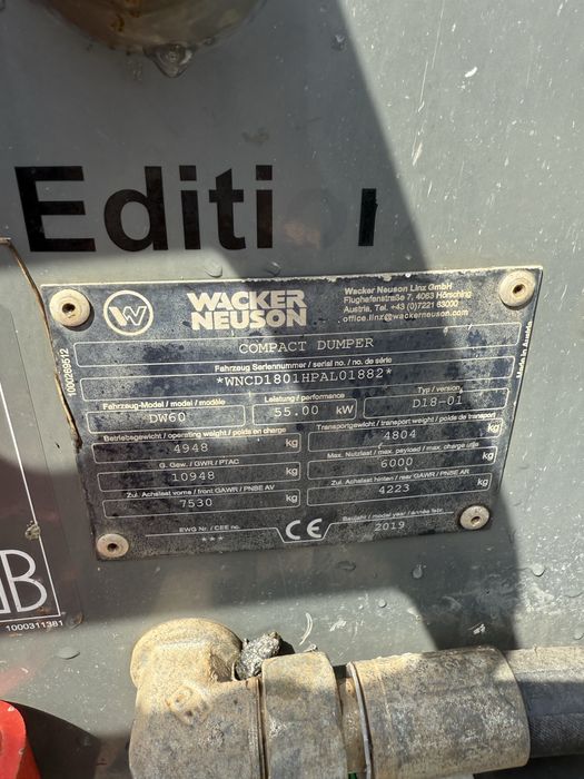 Dumper rotativ Wacker Neuson  DW 60 an 2019 ore 1600 service facut