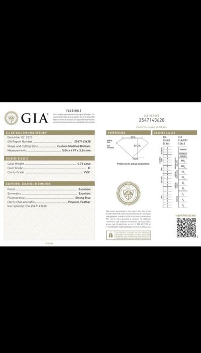 Diamant Natural 0.72 Ct | Claritate VVS1 | Certificat GIA