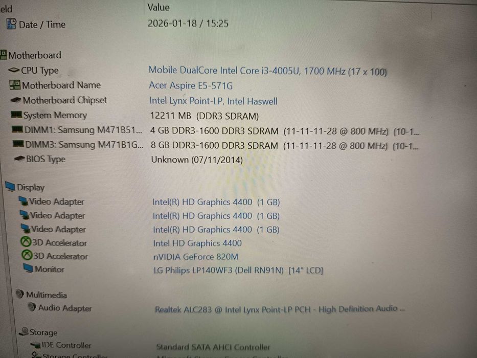 Placa baza laptop Acer Aspire E5 571g, Core i3 4005u + nvidia 820m 2gb