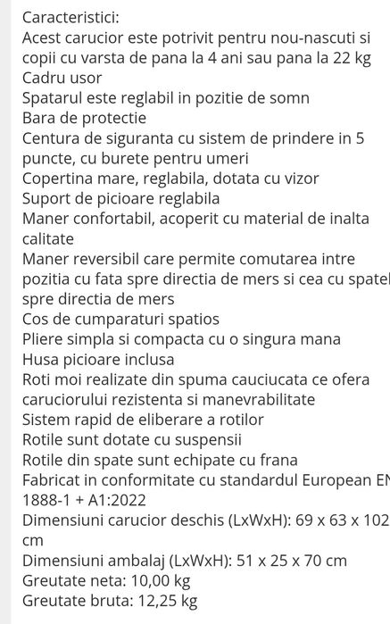 Vând cărucior reversibil stare foarte bună.