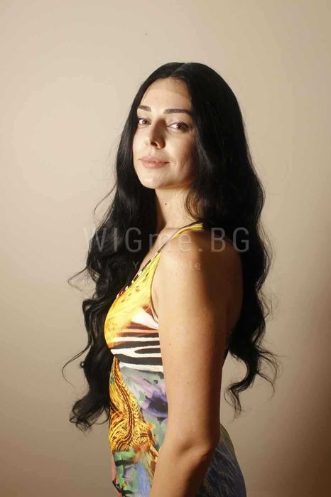 Дълга черна къдрава лейс фронт перука Карина